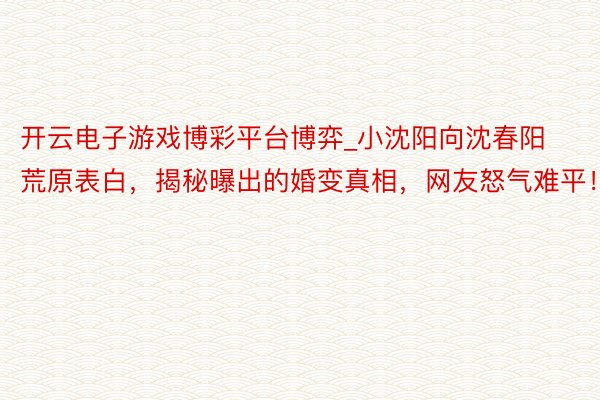 开云电子游戏博彩平台博弈_小沈阳向沈春阳荒原表白，揭秘曝出的婚变真相，网友怒气难平！