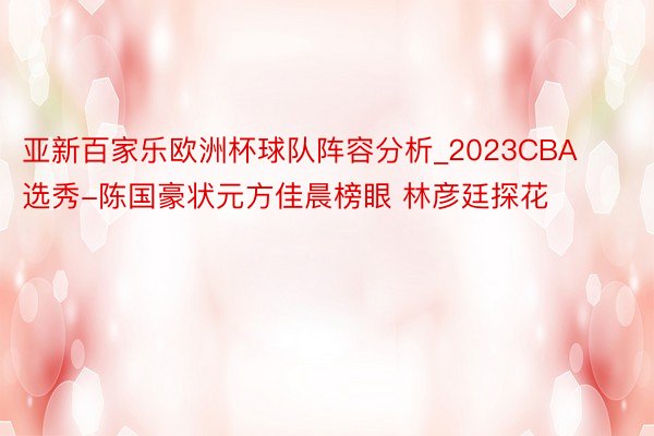 亚新百家乐欧洲杯球队阵容分析_2023CBA选秀-陈国豪状元方佳晨榜眼 林彦廷探花