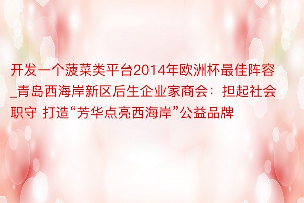 开发一个菠菜类平台2014年欧洲杯最佳阵容_青岛西海岸新区后生企业家商会：担起社会职守 打造“芳华点亮西海岸”公益品牌