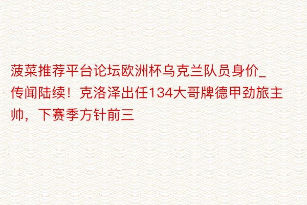 菠菜推荐平台论坛欧洲杯乌克兰队员身价_传闻陆续！克洛泽出任134大哥牌德甲劲旅主帅，下赛季方针前三