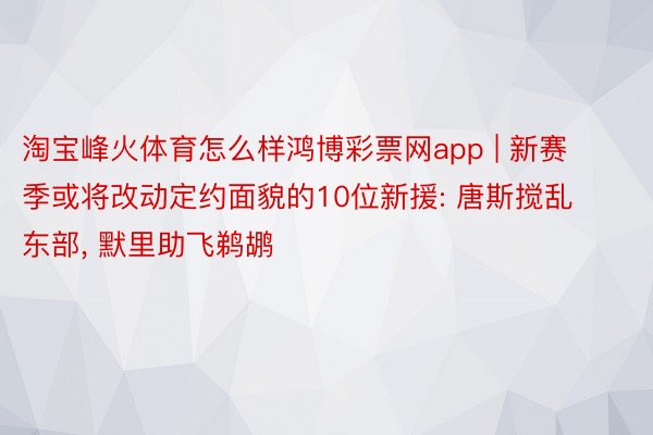 淘宝峰火体育怎么样鸿博彩票网app | 新赛季或将改动定约面貌的10位新援: 唐斯搅乱东部, 默里助飞鹈鹕