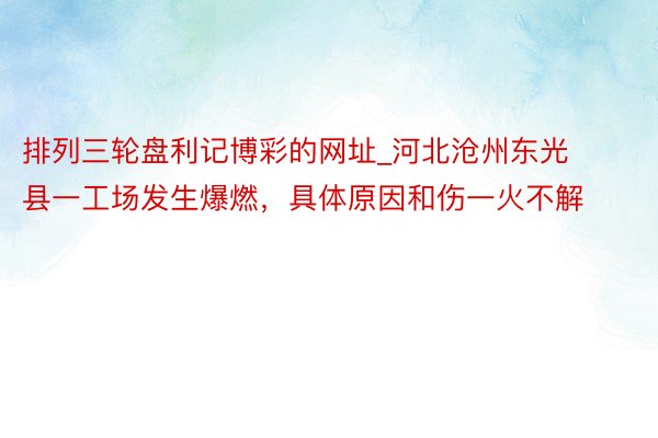 排列三轮盘利记博彩的网址_河北沧州东光县一工场发生爆燃，具体原因和伤一火不解