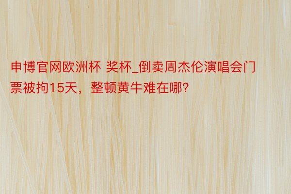 申博官网欧洲杯 奖杯_倒卖周杰伦演唱会门票被拘15天，整顿黄牛难在哪？